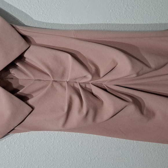 Xscape Off-the-Shoulder Ruched Ruched Waist Scuba Crepe Thigh High Slit … - Picture 7 of 11